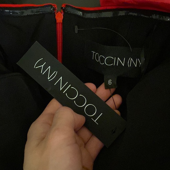 NWT TOCCIN Double Bow Sleeve Off the Shoulder Holiday Christmas mini Dress - Picture 16 of 16